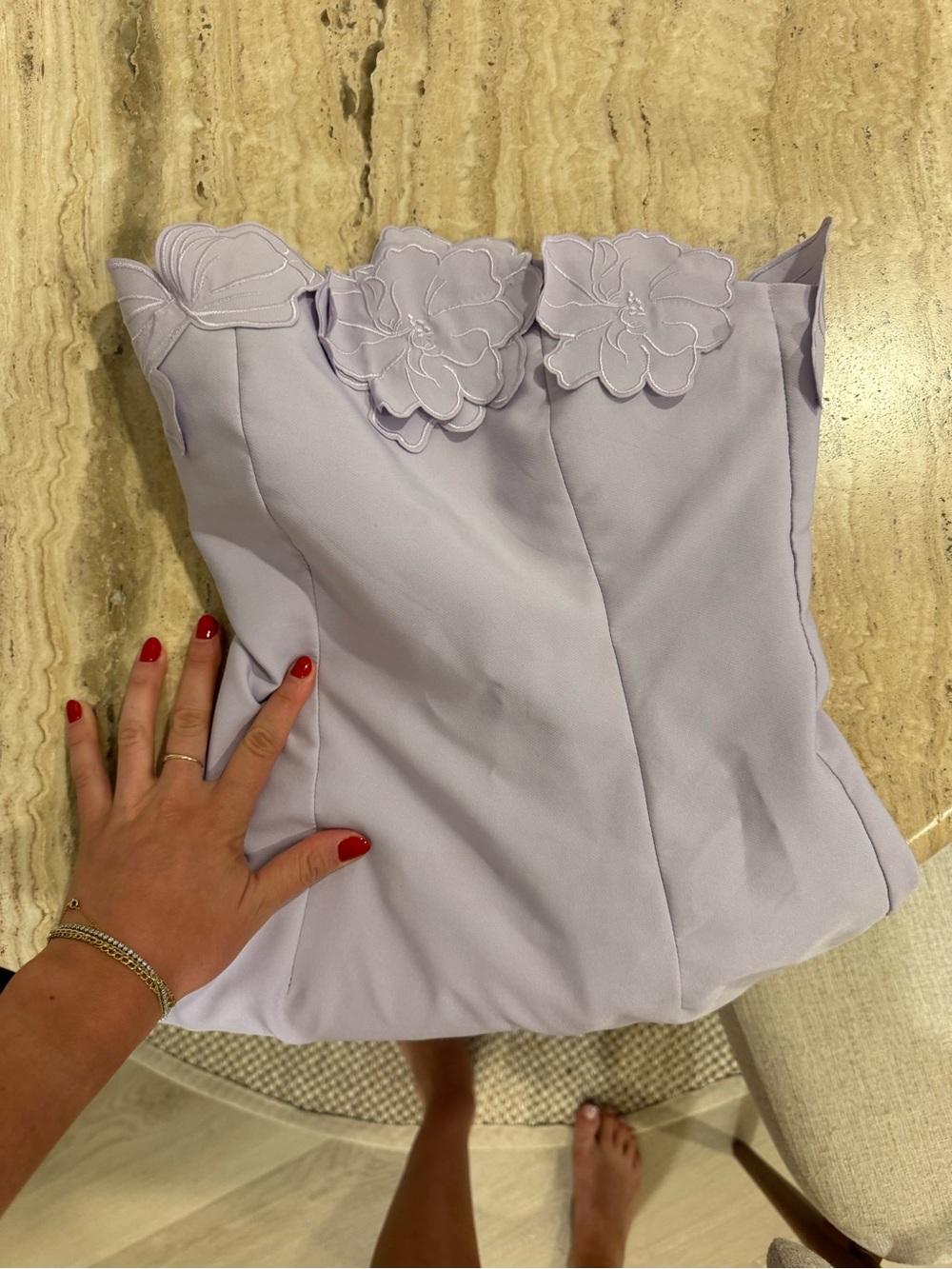 Strapless Lavender Floral-Appliqué Midi Dress Miss Rosier - Picture 6 of 7